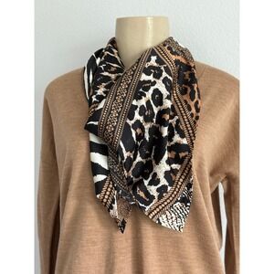 Princess Polly Square Scarf OS Brown Leopard Zebra Print Scarf Satin Boho Chic